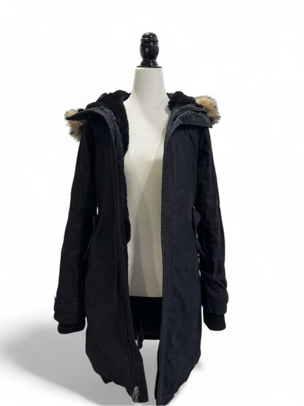Aritzia Black Hooded Parka with Faux Fur Trim